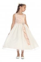 Taupe/Ivory Satin Surplice Top with Double Layer Tulle Flower Girl Dress