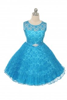 Turquoise Lace Pleated Flower Girl Dresses