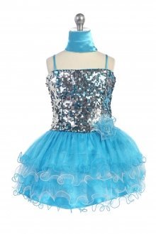 Turquoise Multi Tiered Tulle Skirt with Sequined Bodice Flower girl Dress