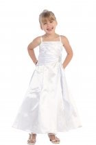 White Brilliant Satin Rufflel Detail A-line Flower Girl Dress with Sparkles