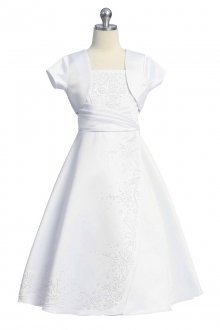 White Caviar Beaded Satin Communion Dress and a Bolero Set