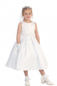 White Classic Pearl Trimmed Flower Girl Dress