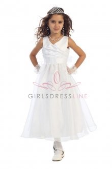 White Elegant Satin And Organza Dress with Pearl Embellishments On Top