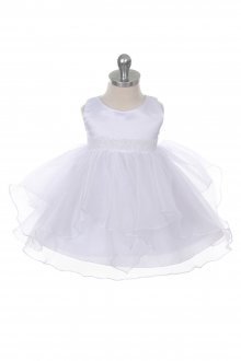 White Satin and Organza Layered Infant Dress