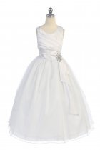 White Satin Surplice Top with Double Layer Tulle Flower Girl Dress