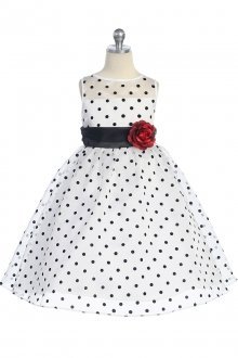 White/Black Organza Polkadot Flower Girl Dress