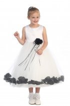 White/Black Sleeveless Satin Flower Petal Flower Girl Dress