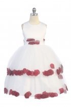 White/Burgundy Double Layer Petal Flower Girl Dress
