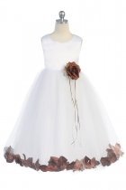 White/Choco Sleeveless Satin Flower Petal Flower Girl Dress
