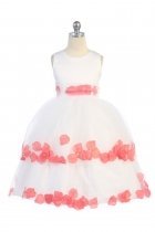 White/Coral Double Layer Petal Flower Girl Dress