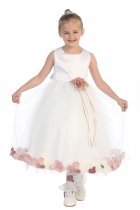 White/Dusty Rose Sleeveless Satin Flower Petal Flower Girl Dress