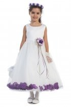 White/Eggplant Sleeveless Satin Flower Petal Flower Girl Dress