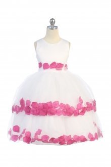 White/Fuchsia Double Layer Petal Flower Girl Dress