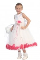 White/Fuchsia Satin Flower Petal Flower Girl Dress