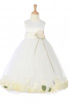 White/Ivory Sleeveless Satin Flower Petal Flower Girl Dress with Sash