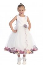 White/Lavender Sleeveless Satin Flower Petal Flower Girl Dress