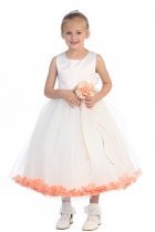 White/Peach Sleeveless Satin Flower Petal Flower Girl Dress