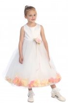 White/Pink Sleeveless Satin Flower Petal Flower Girl Dress