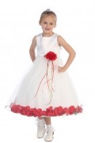 White/Red Sleeveless Satin Flower Petal Flower Girl Dress