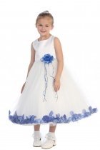 White/Royal Sleeveless Satin Flower Petal Flower Girl Dress