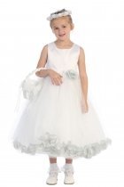 White/Silver Sleeveless Satin Flower Petal Flower Girl Dress