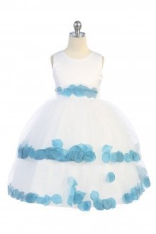 White/Turquoise Double Layer Petal Flower Girl Dress