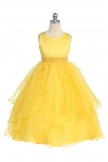 Yellow Satin and Organza Layered Flower Girl Dress