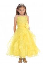 Yellow Jeweled Bodice Ruffle Layered Organza Flower Girl Dress