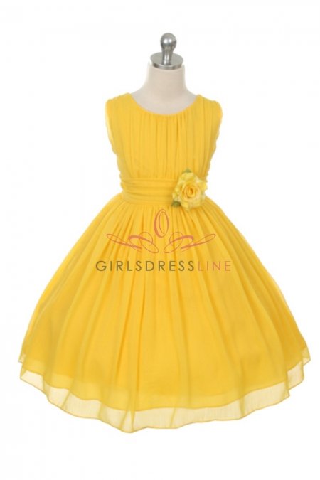 Yellow Ruched Chiffon Flower Girl Dress