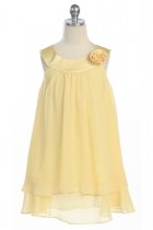 Yellow Satin bib necklin & chiffon A-line Flower Girl dress