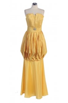 Yellow Taffeta Strapless Pleated Bubbled Mermaid Prom & Homecoming Dress Yellow Taffeta Strapless Pleated Bubbled Mermaid Prom & Homecoming Dress