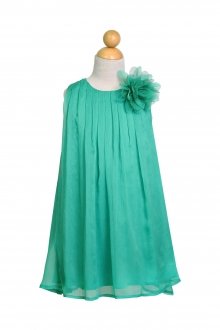 Green Chiffon Ruched Neckline Flower Girl Dress