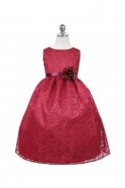 Burgundy Lovely Floral Lace Flower Girl Dress 