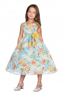 Blue Chiffon Floral Print Dress with Satin Sash Flower Girl Dress Blue Chiffon Floral Print Dress with Satin Sash Flower Girl Dress