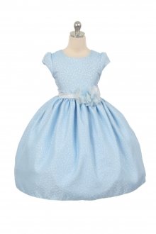 Blue Cap Sleeved Jacquard Floral Print Flower Girl Dress Blue Cap Sleeved Jacquard Floral Print Flower Girl Dress