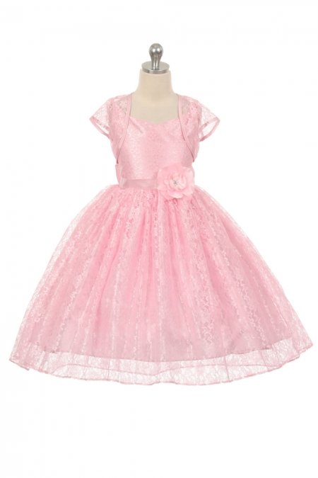 Pink Hi-Low Floral Lace Flower Girl Dress