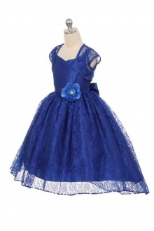 Royal Blue Hi-Low Floral Lace Flower Girl Dress