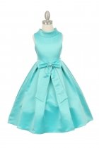 Aqua Bridal Satin Cowl Neckline Flower Girl Dress