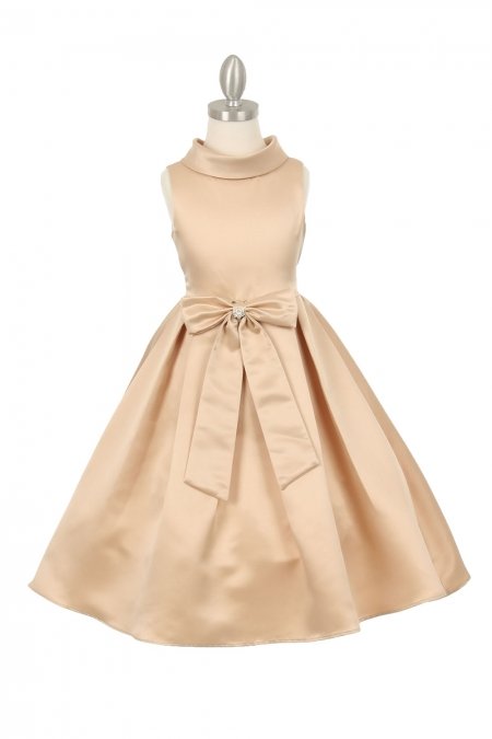 Champagne Bridal Satin Cowl Neckline Flower Girl Dress