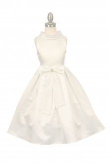 Ivory Bridal Satin Cowl Neckline Flower Girl Dress