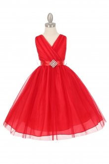 Red Tulle V-Neck with Removable Sash Flower Girl Dress Red Tulle V-Neck with Removable Sash Flower Girl Dress