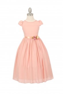 Peach Chiffon Short Sleeves Flower Girl Dress