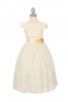 Ivory Chiffon Short Sleeves Flower Girl Dress