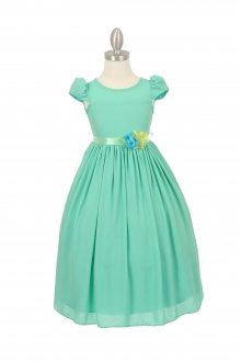 Jade Chiffon Short Sleeves Flower Girl Dress