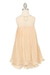 Champagne Pleaded Illusion Neckline with Pearls Flower Girl Dress Champagne Pleaded Illusion Neckline with Pearls Flower Girl Dress