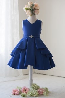 Royal Blue Sleeveless Poly-Satin Flower Girl Dress 