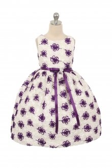 Purple Satin Flower Girl Dress with Embroidered Flowers Purple Satin Flower Girl Dress with Embroidered Flowers