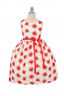 Red Satin Flower Girl Dress with Embroidered Flowers Red Satin Flower Girl Dress with Embroidered Flowers