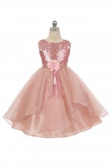Blush Sequined Bodice with Organza Layered Flower Girl Dress