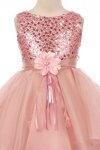 Coral Sequined Bodice with Organza Layered Flower Girl Dress